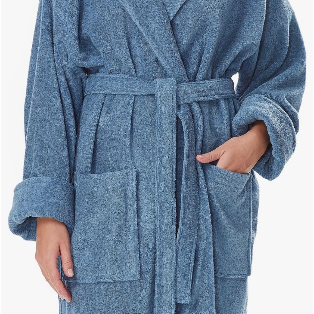 Arus Women’s Bathrobe Organic Turkish Cotton Hooded Full Length Large